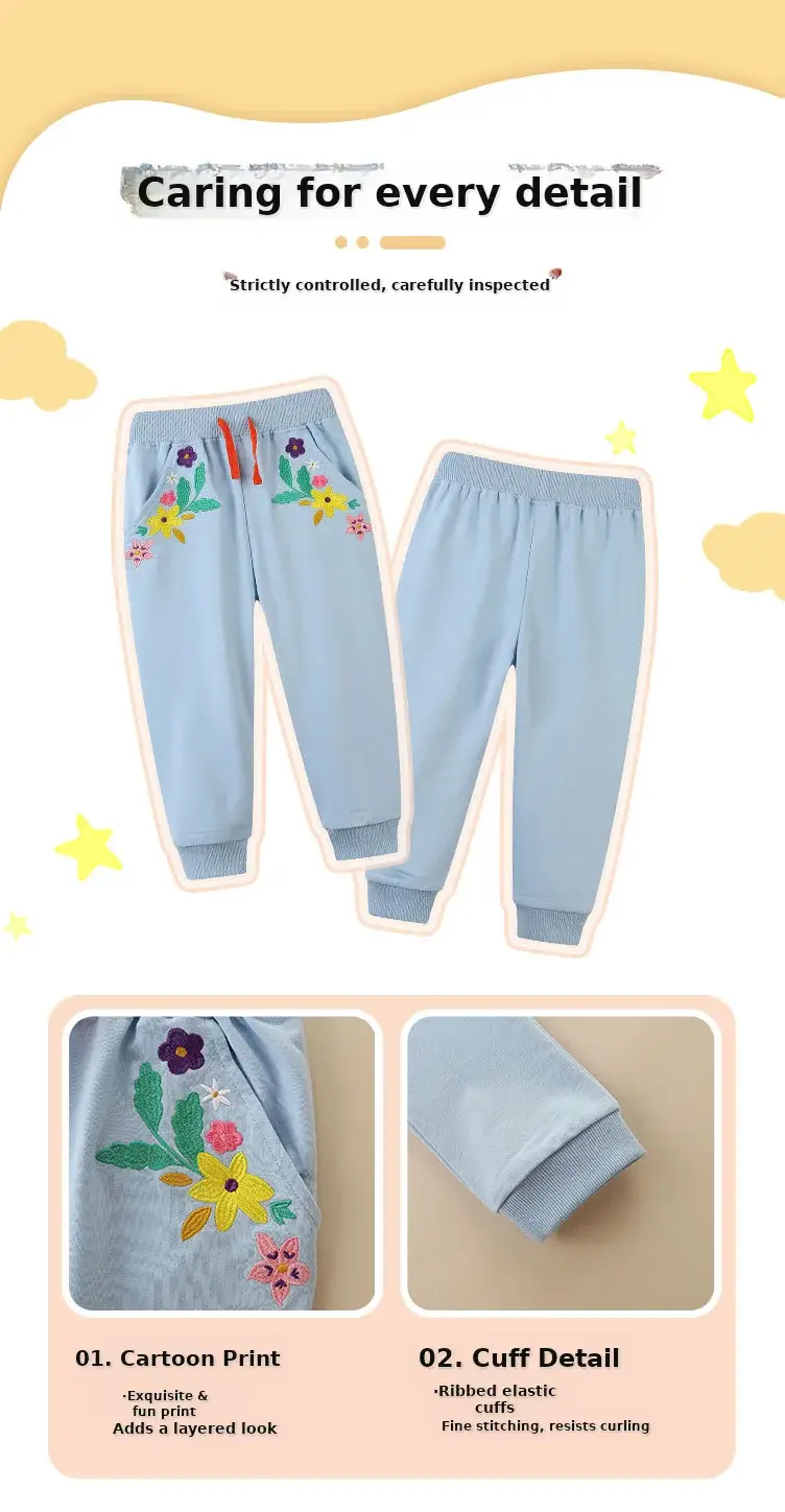 Girls Embroidered Cotton Pants Light Blue 2025 — feature 4