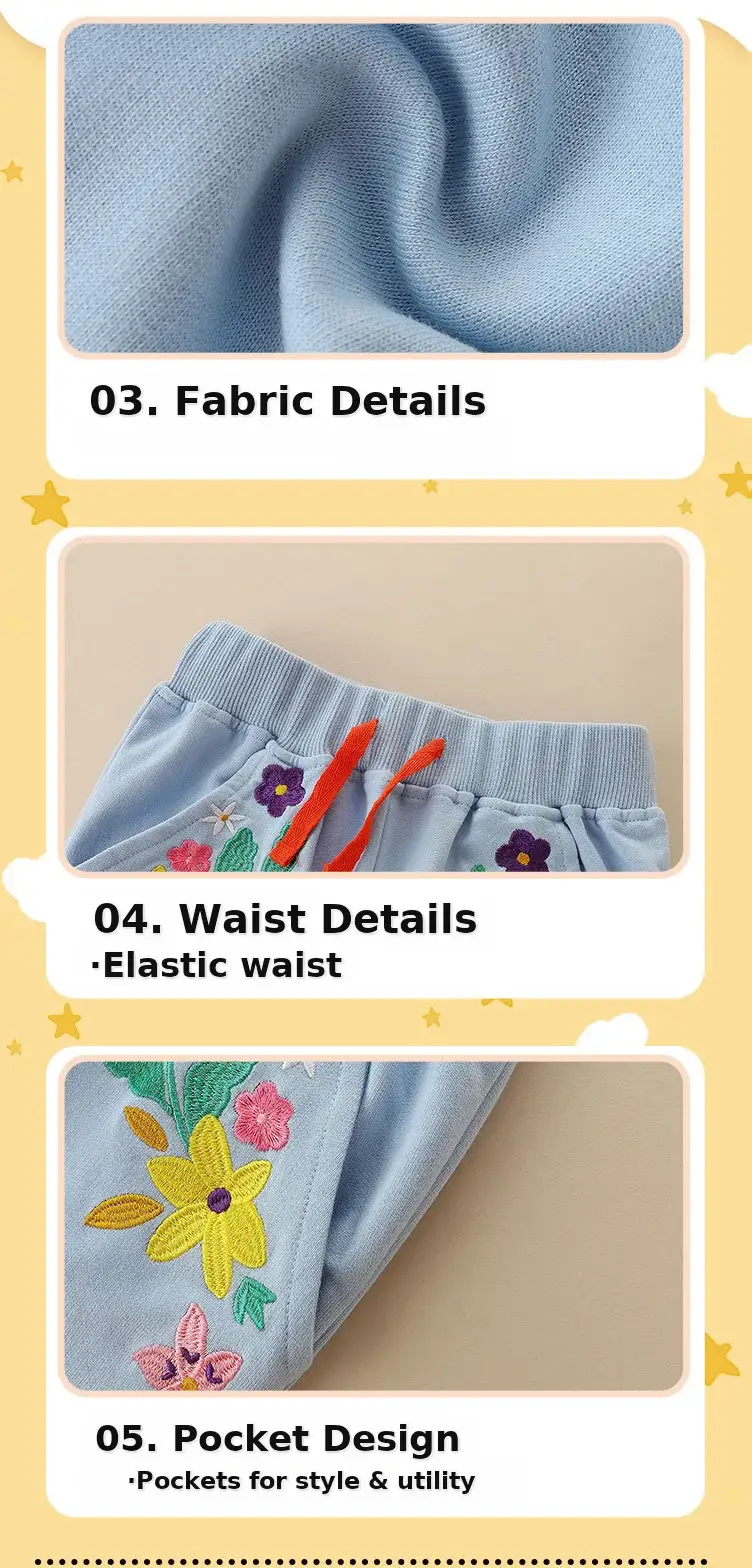 Girls Embroidered Cotton Pants Light Blue 2025 — feature 5
