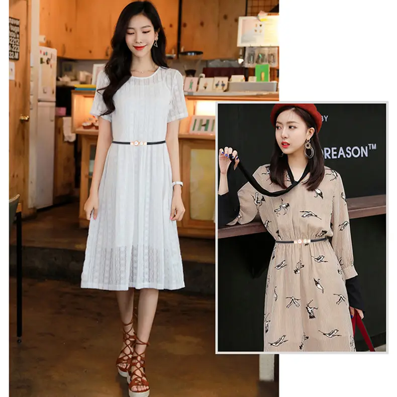 Women's Pearl Belt Slimming Waist Dress - Image 4