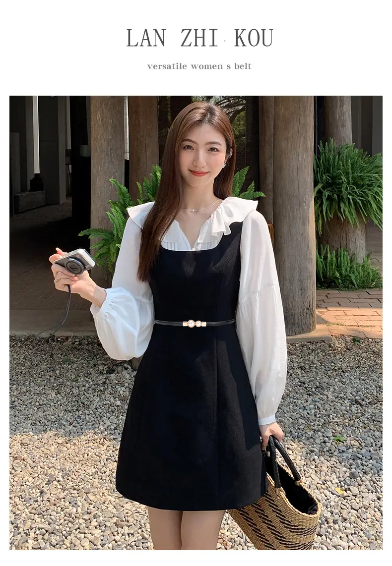 Women's Pearl Belt Slimming Waist Dress — feature 2