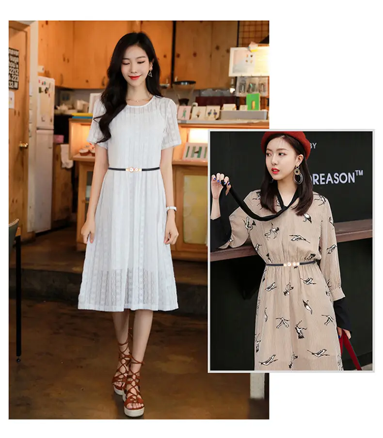 Women's Pearl Belt Slimming Waist Dress — feature 9