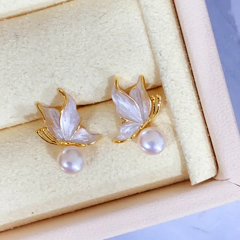 S925 Silver Pearl Butterfly Earrings Small - Image 6
