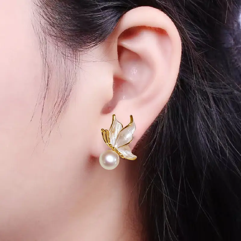 S925 Silver Pearl Butterfly Earrings Small - Image 7