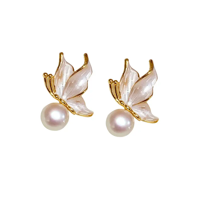 S925 Silver Pearl Butterfly Earrings Small - Image 8
