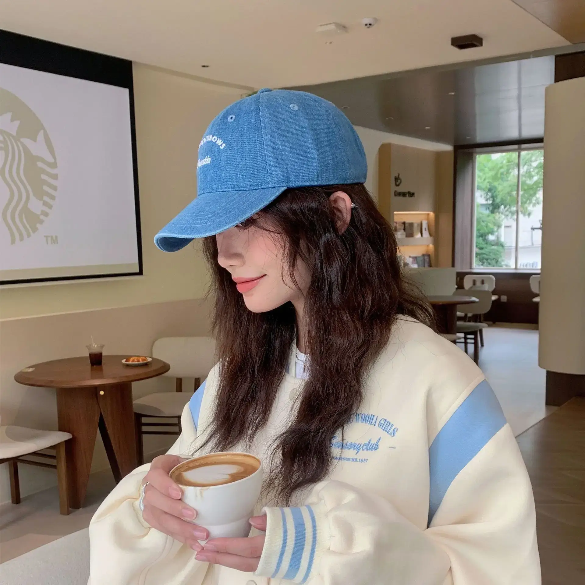 Women's Blue Embroidered Baseball Cap with Retro Letters - Image 6