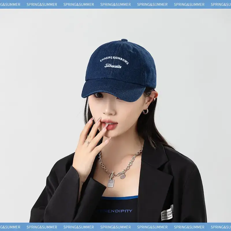 Women's Blue Embroidered Baseball Cap with Retro Letters - Image 8