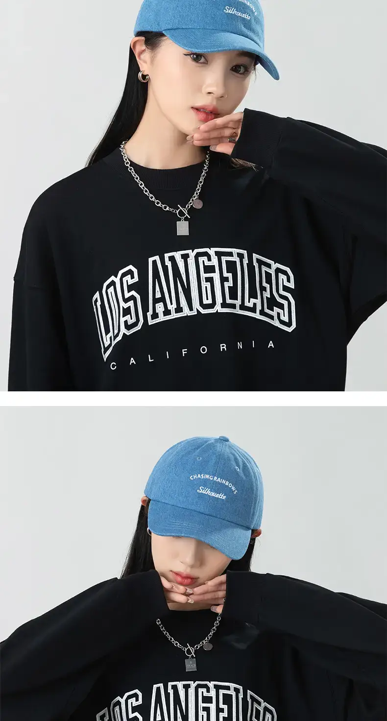 Women's Blue Embroidered Baseball Cap with Retro Letters — feature 11