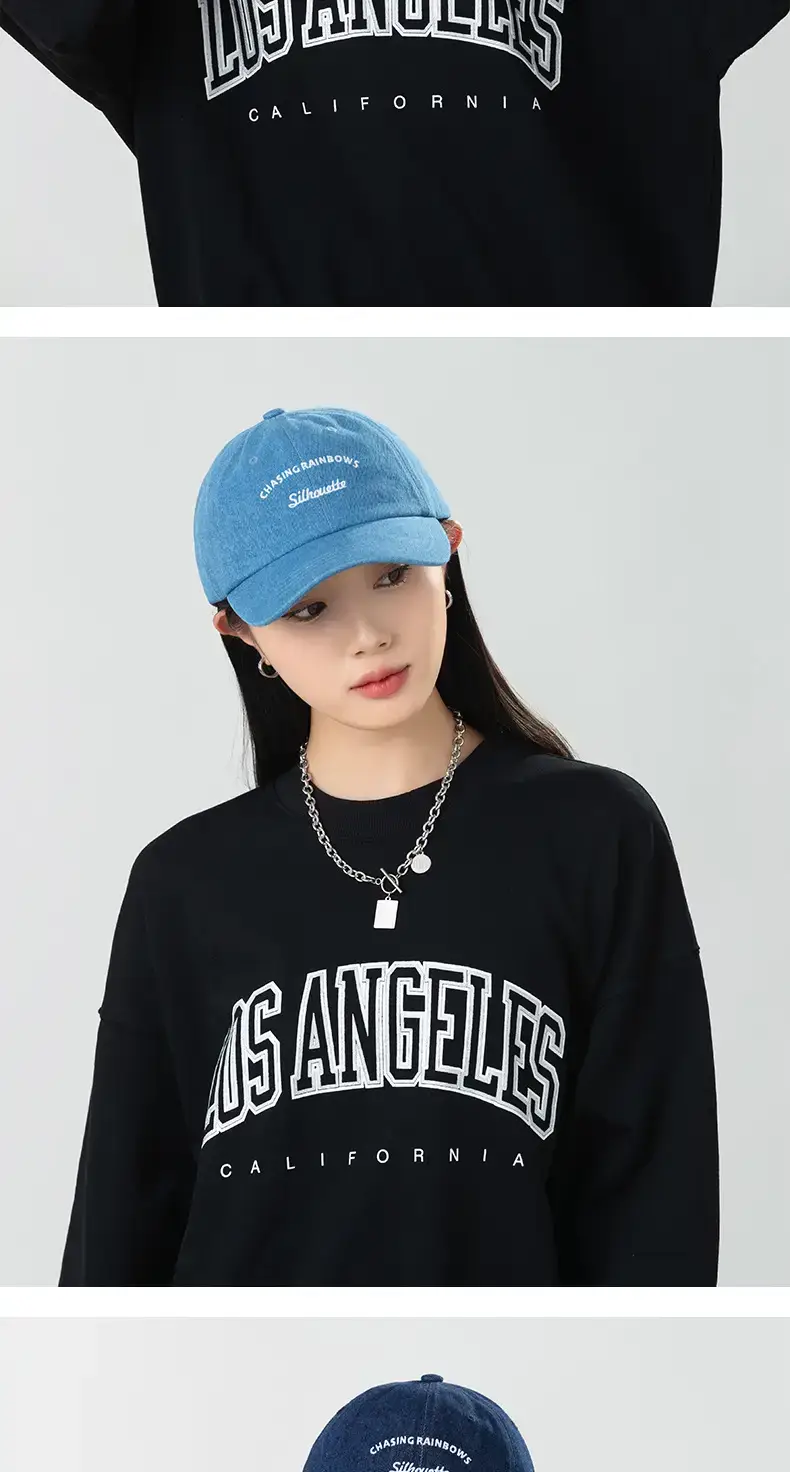 Women's Blue Embroidered Baseball Cap with Retro Letters — feature 12