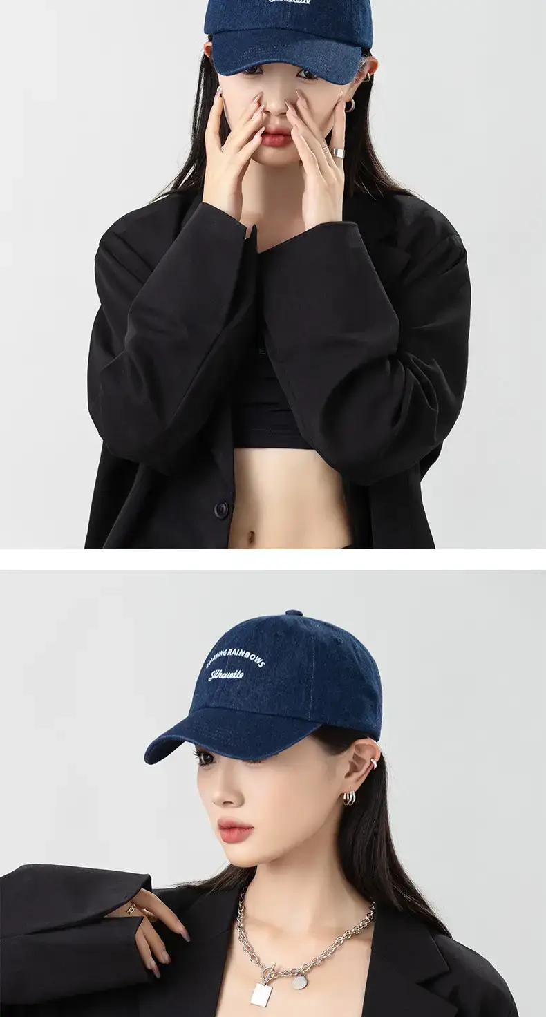 Women's Blue Embroidered Baseball Cap with Retro Letters — feature 13