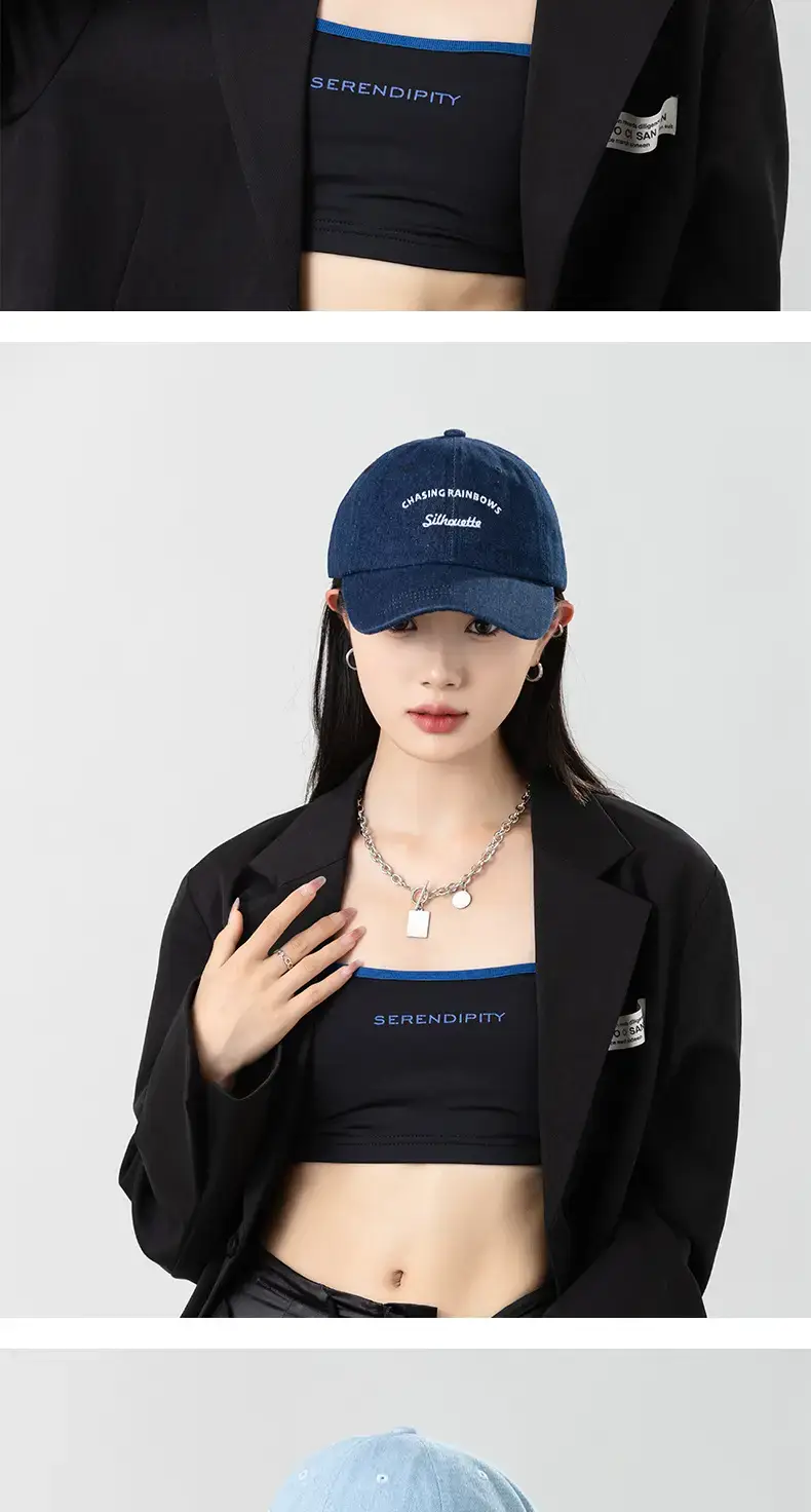 Women's Blue Embroidered Baseball Cap with Retro Letters — feature 14