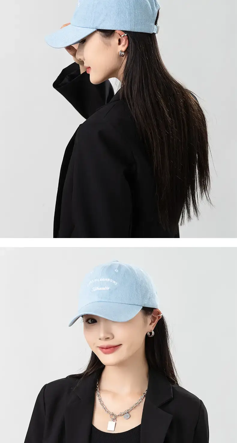 Women's Blue Embroidered Baseball Cap with Retro Letters — feature 15