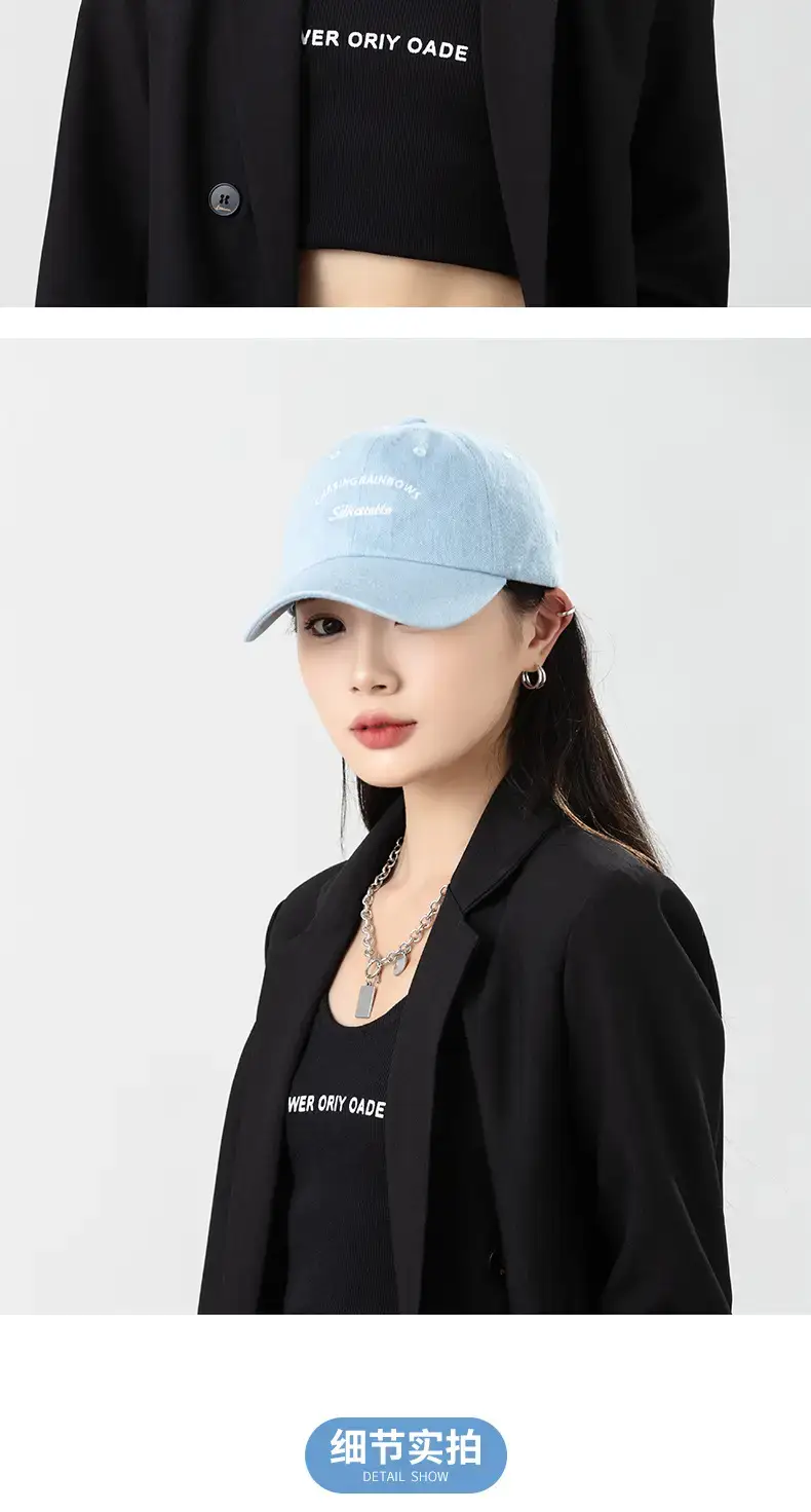Women's Blue Embroidered Baseball Cap with Retro Letters — feature 16