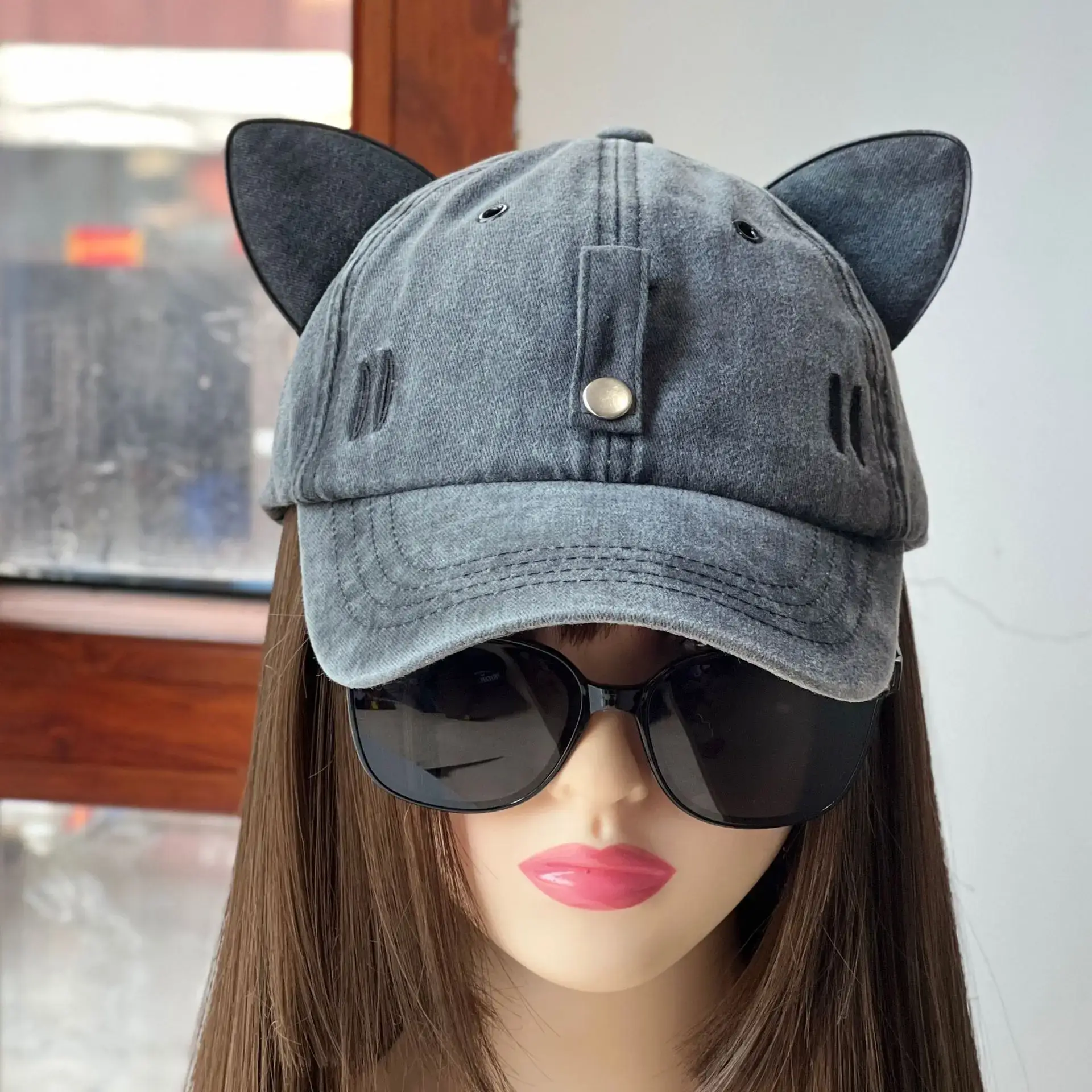 Cat Ears Aviator Sunglasses Cap for Men Women Adjustable Baseball