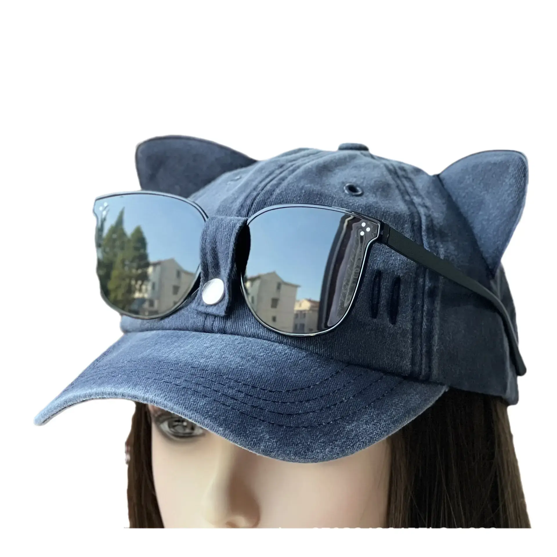 Cat Ears Aviator Sunglasses Cap for Men Women Adjustable Baseball