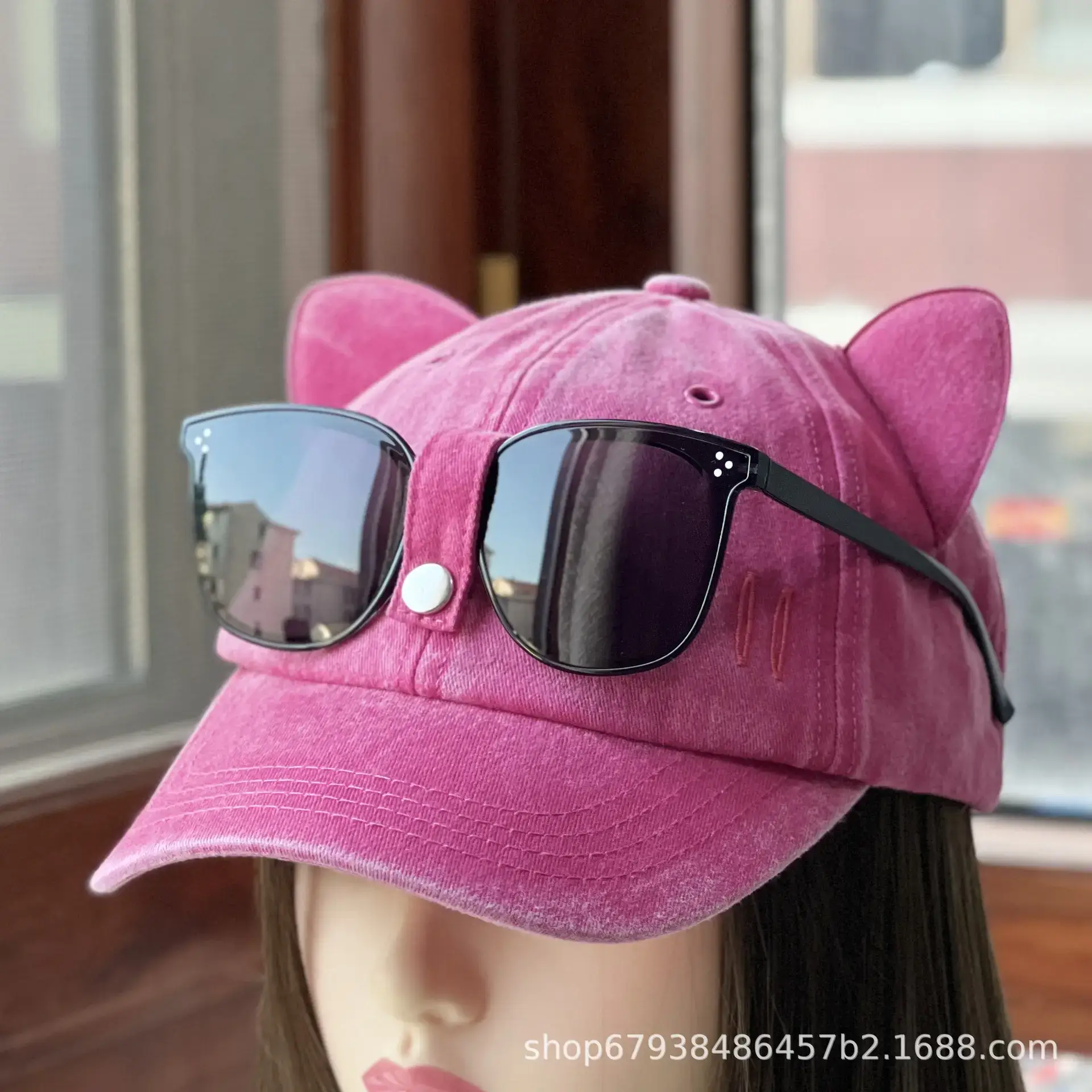 Cat Ears Aviator Sunglasses Cap for Men Women Adjustable Baseball