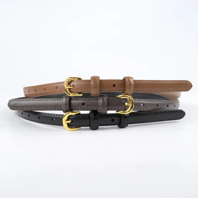Women's Red Genuine Leather Belt with Gold Buckle - Image 13