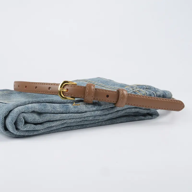 Women's Red Genuine Leather Belt with Gold Buckle - Image 14