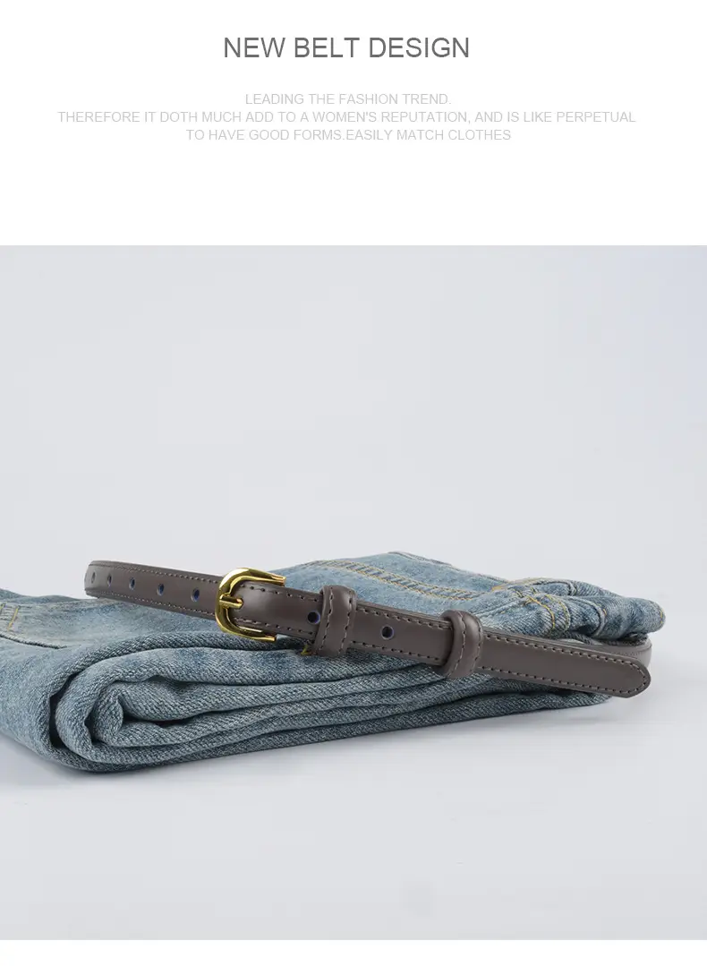 Women's Red Genuine Leather Belt with Gold Buckle — feature 11