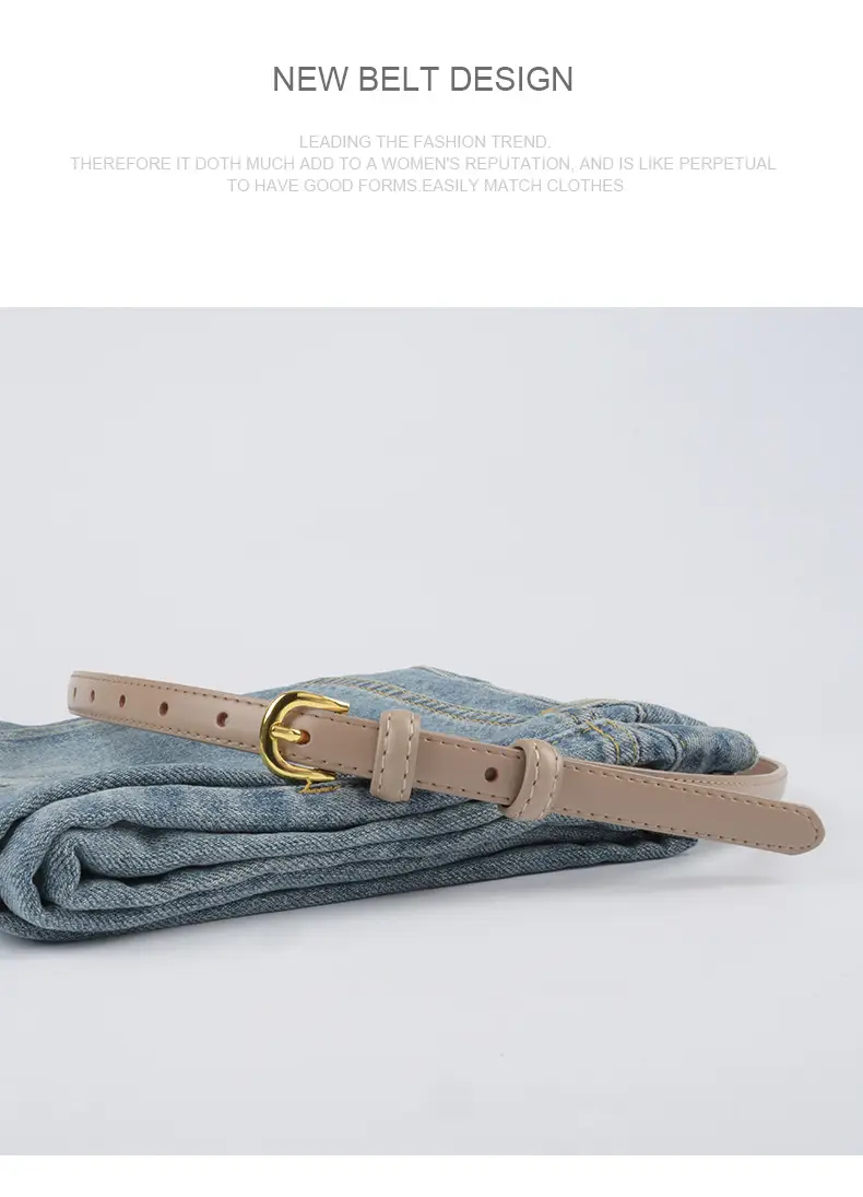 Women's Red Genuine Leather Belt with Gold Buckle — feature 12
