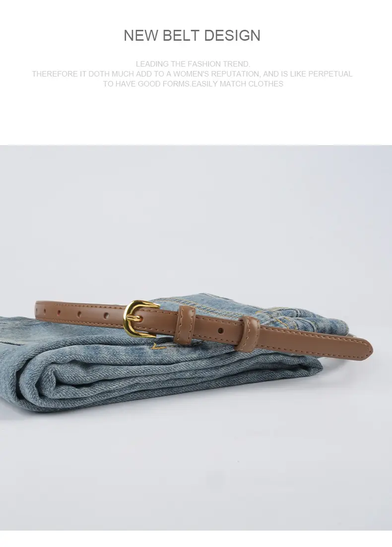 Women's Red Genuine Leather Belt with Gold Buckle — feature 13