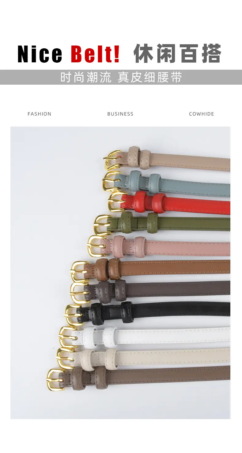 Women's Red Genuine Leather Belt with Gold Buckle — feature 4