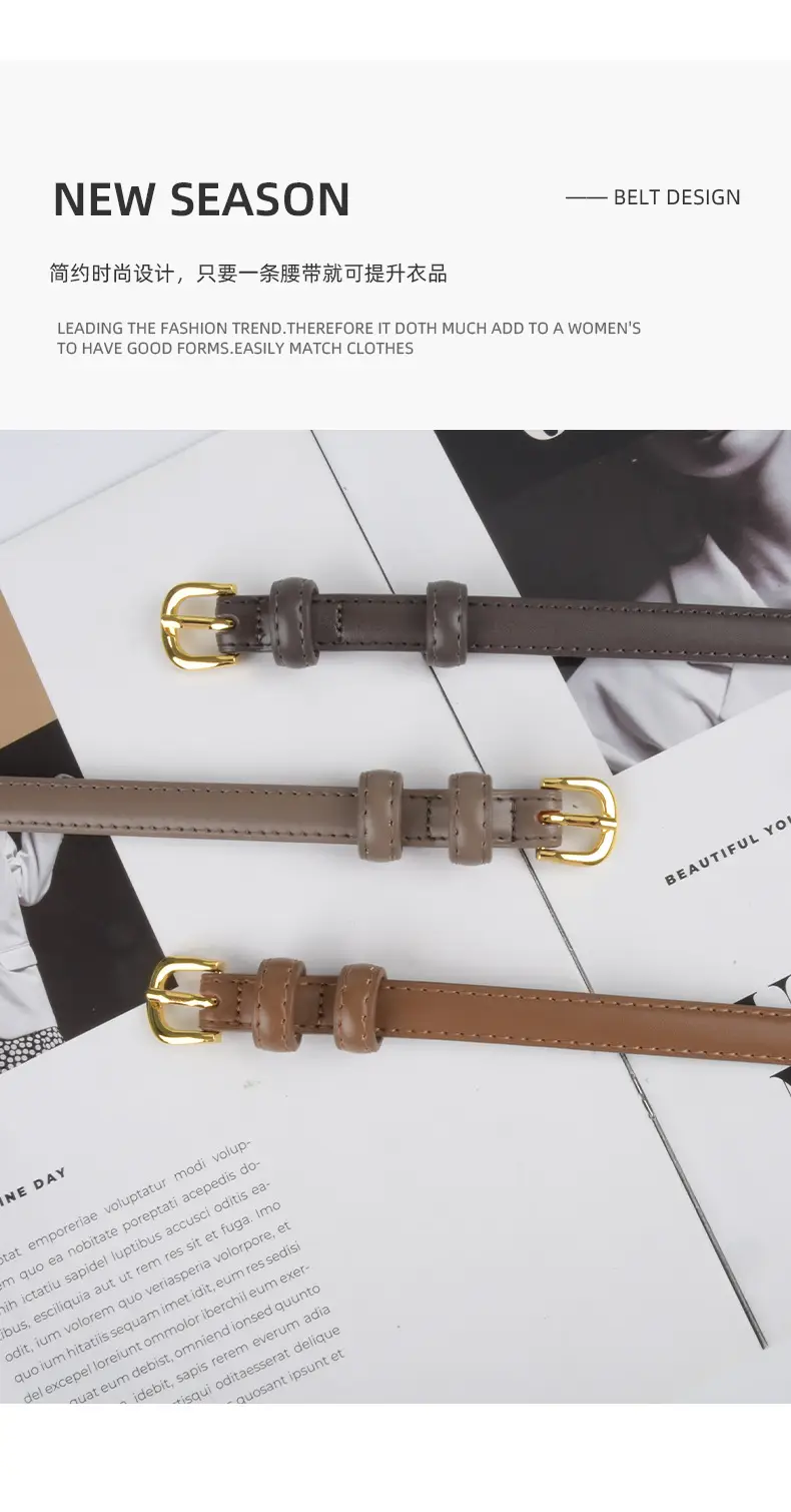 Women's Red Genuine Leather Belt with Gold Buckle — feature 5