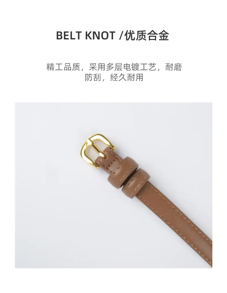 Women's Red Genuine Leather Belt with Gold Buckle — feature 7