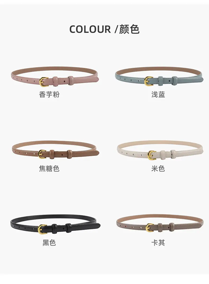 Women's Red Genuine Leather Belt with Gold Buckle — feature 9