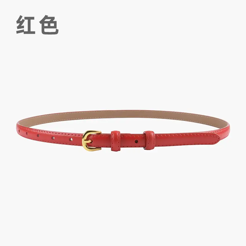 Women's Red Genuine Leather Belt with Gold Buckle - Image 10
