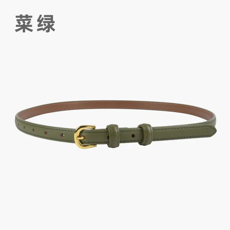 Women's Red Genuine Leather Belt with Gold Buckle - Image 11