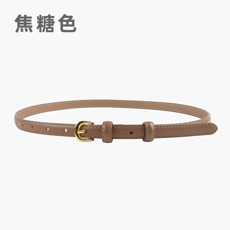 Women's Red Genuine Leather Belt with Gold Buckle - Image 2