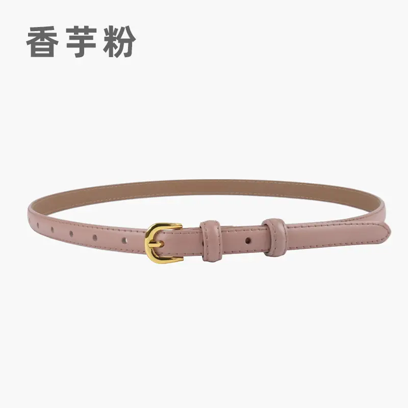 Women's Red Genuine Leather Belt with Gold Buckle - Image 7