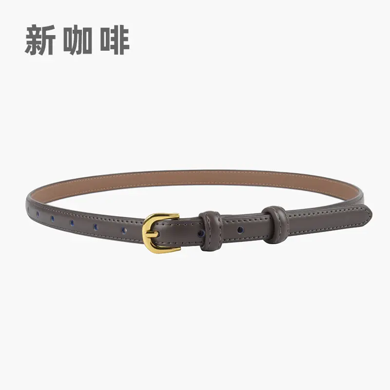 Women's Red Genuine Leather Belt with Gold Buckle - Image 9