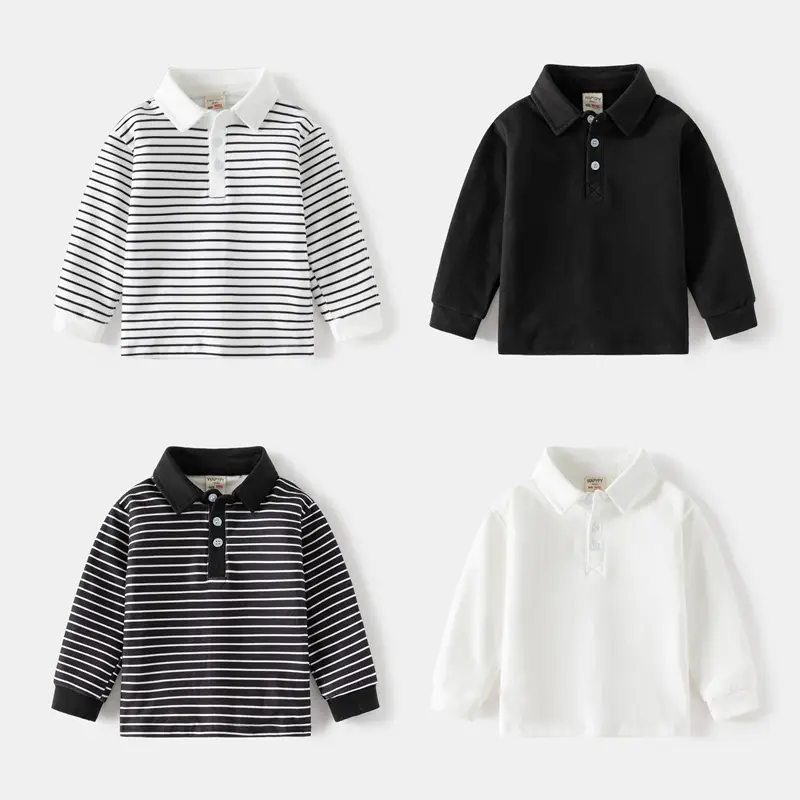 Children's Polo Shirt 2026 New Style Boys' Thickened Long-Sleeve T-Shirt with Collar Korean Version Baby Autumn Top Wholesale
