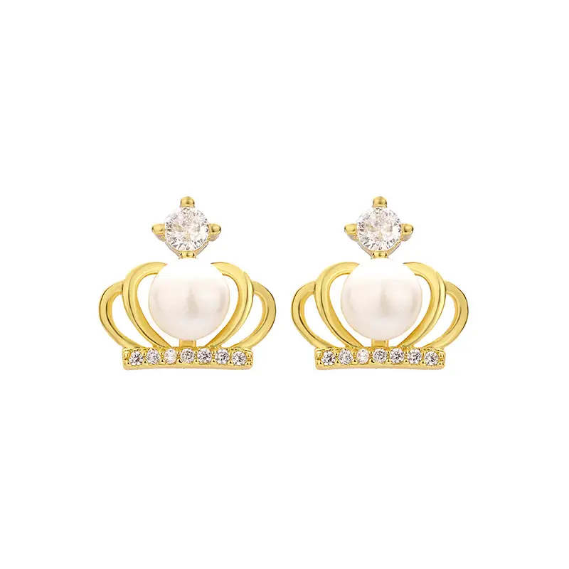 Princess Crown Pearl Earrings Gold Plated White Zircon - Image 5
