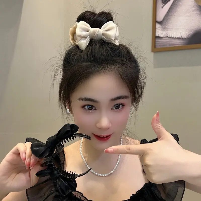 Black Bow Hair Clip for Women High Ponytail Ball Headwear