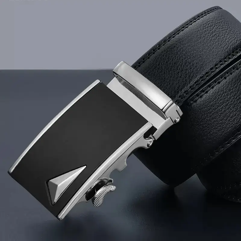 New Men's Black Leather Belt with Gold Buckle - Image 4