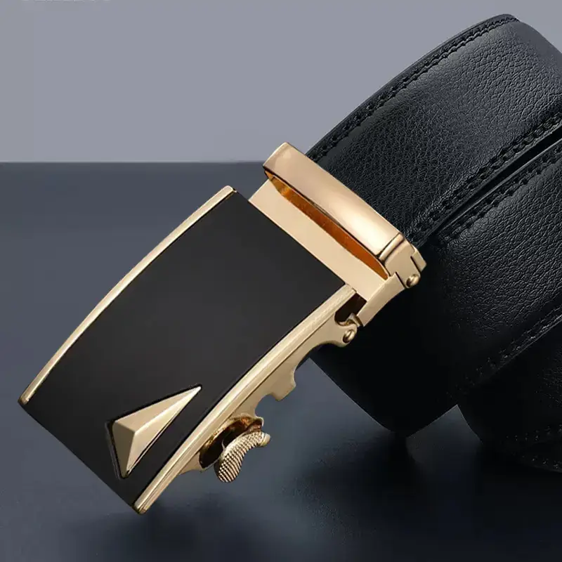 New Men's Black Leather Belt with Gold Buckle - Image 5
