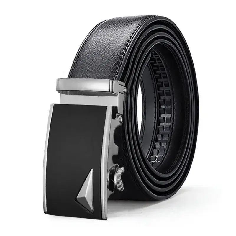 New Men's Black Leather Belt with Gold Buckle - Image 2