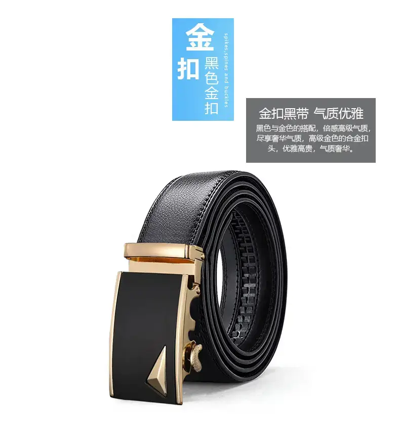 New Men's Black Leather Belt with Gold Buckle β feature 14