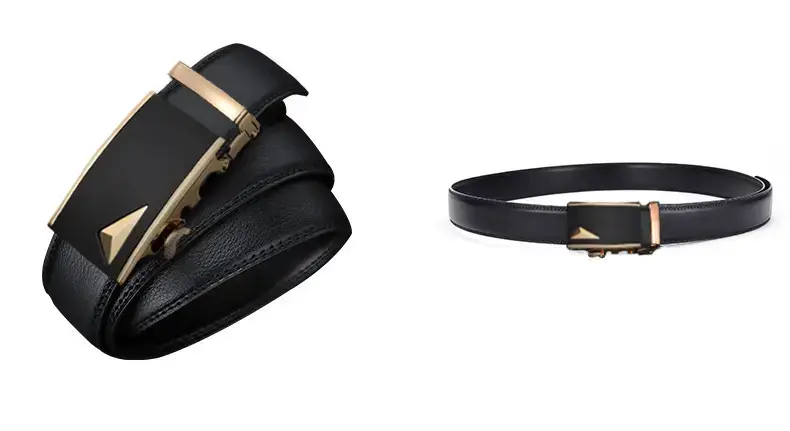 New Men's Black Leather Belt with Gold Buckle β feature 15