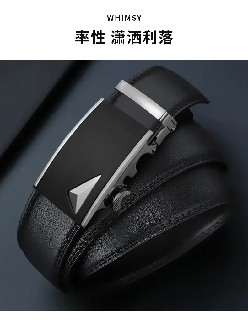 New Men's Black Leather Belt with Gold Buckle β feature 2