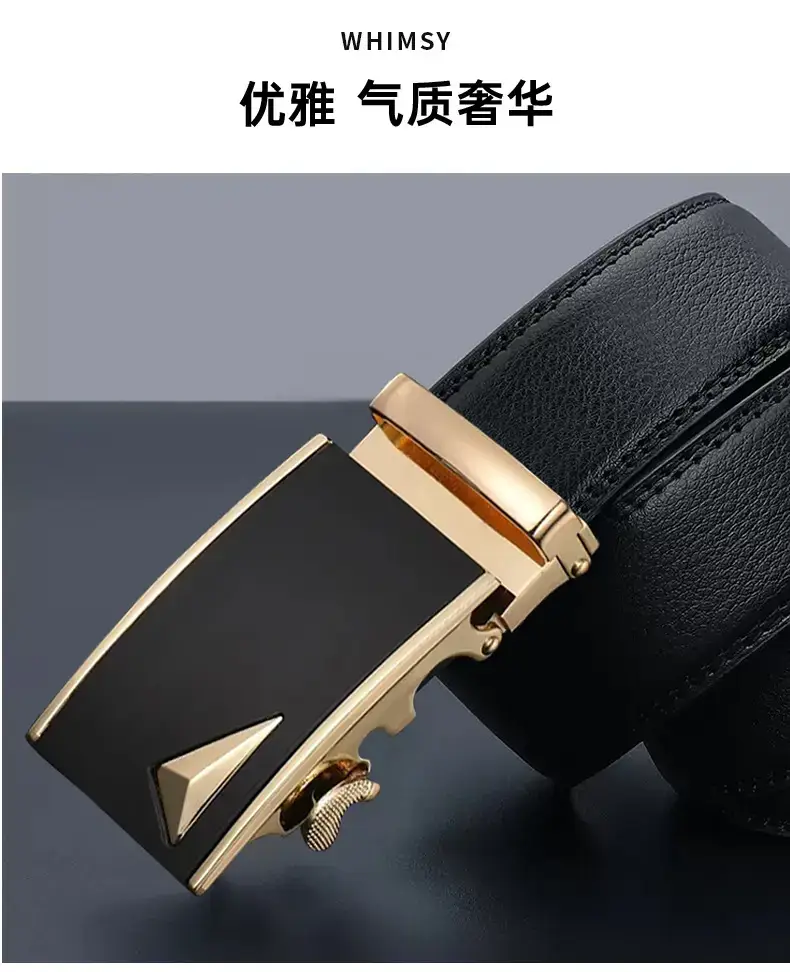 New Men's Black Leather Belt with Gold Buckle β feature 3