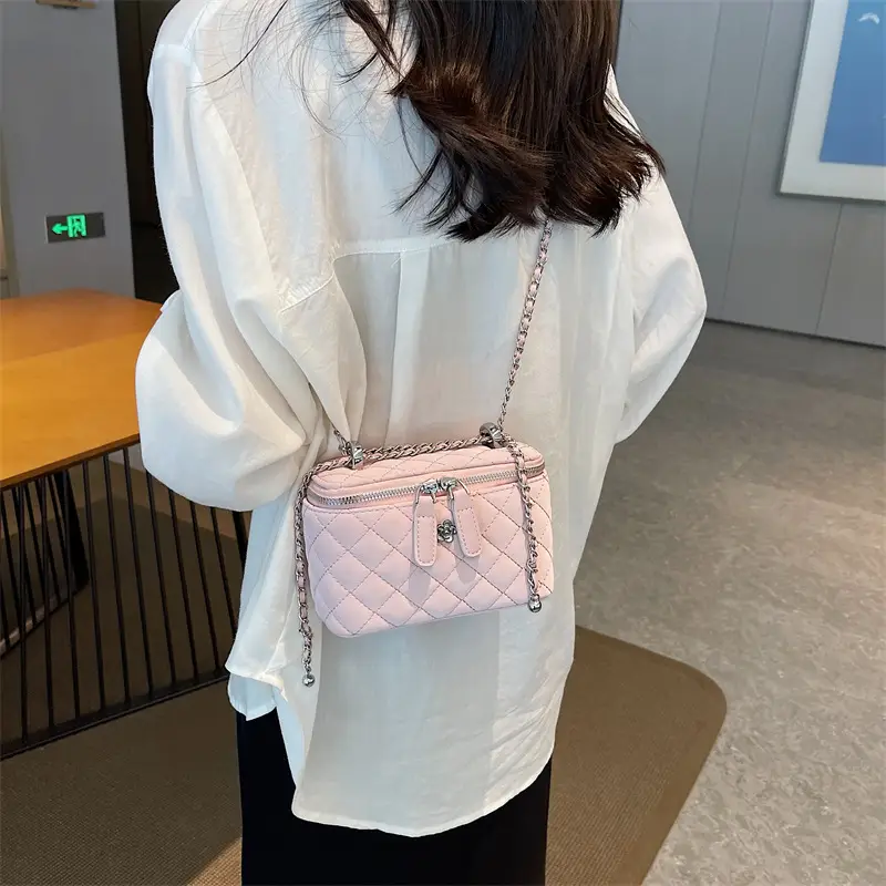 Pink Quilted Mini Shoulder Crossbody Bag for Women - Image 12