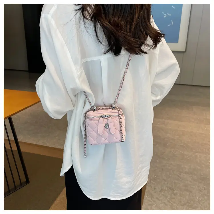 Pink Quilted Mini Shoulder Crossbody Bag for Women — feature 17