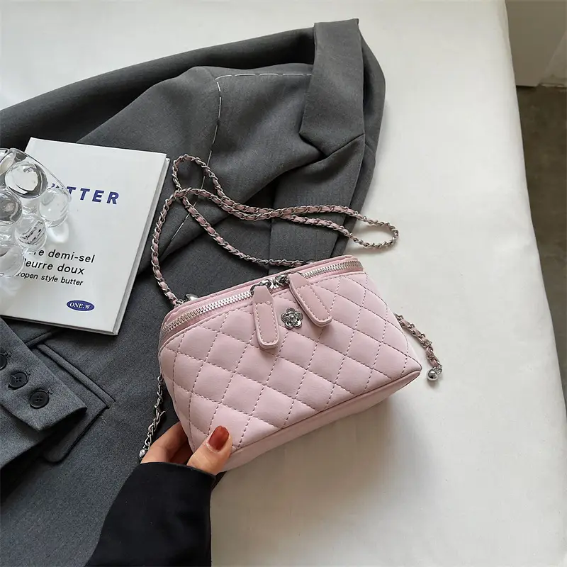 Pink Quilted Mini Shoulder Crossbody Bag for Women - Image 3