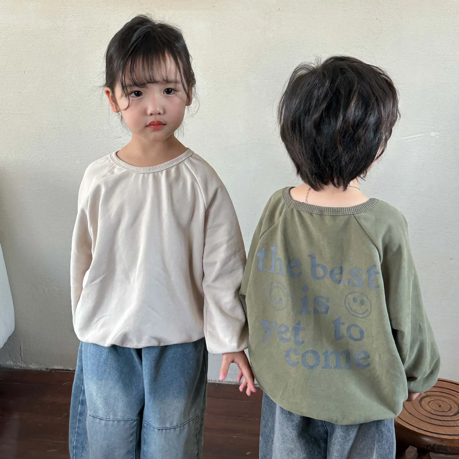 Girls Long Sleeve Sweatshirt Green Loose Fit 2026