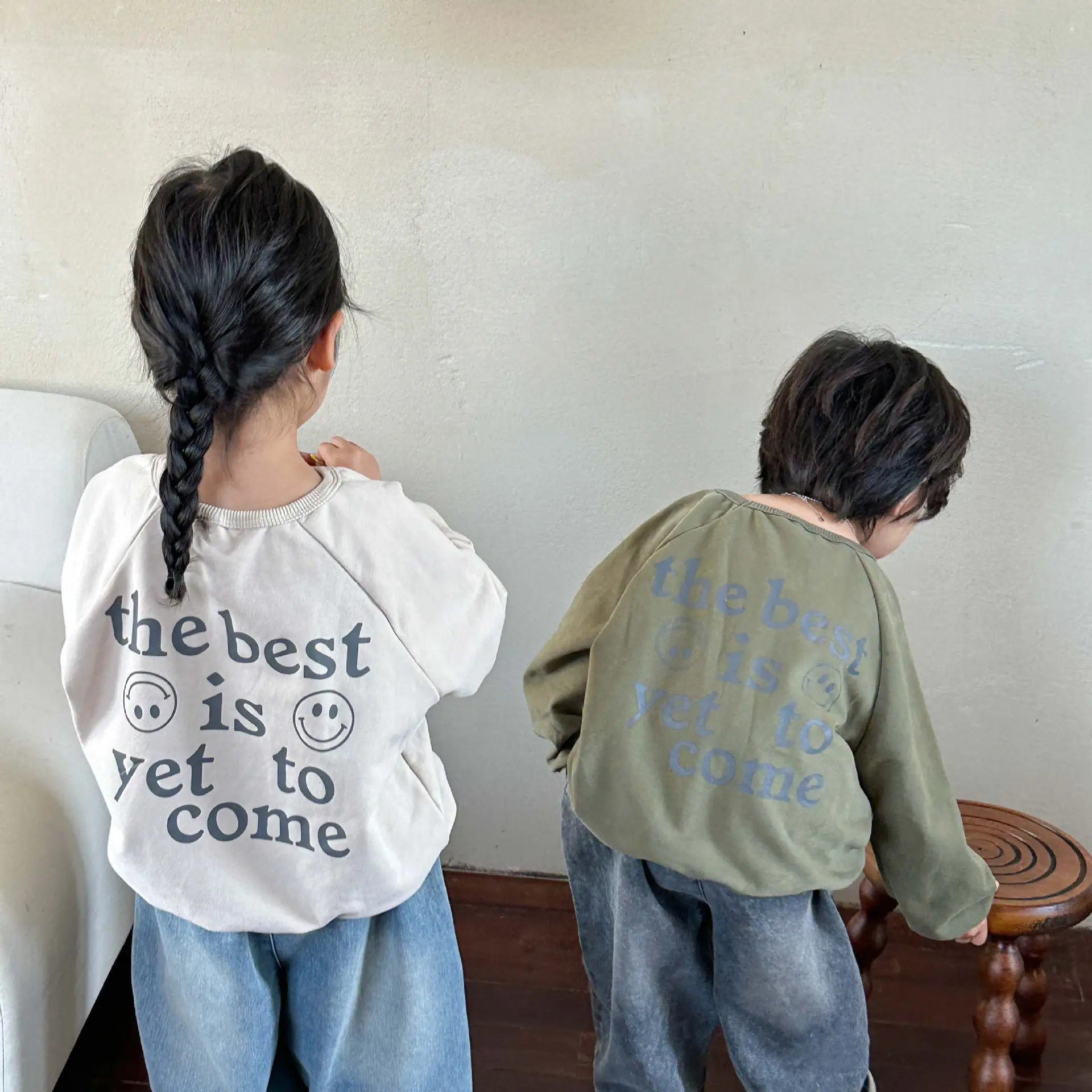 Girls Long Sleeve Sweatshirt Green Loose Fit 2026