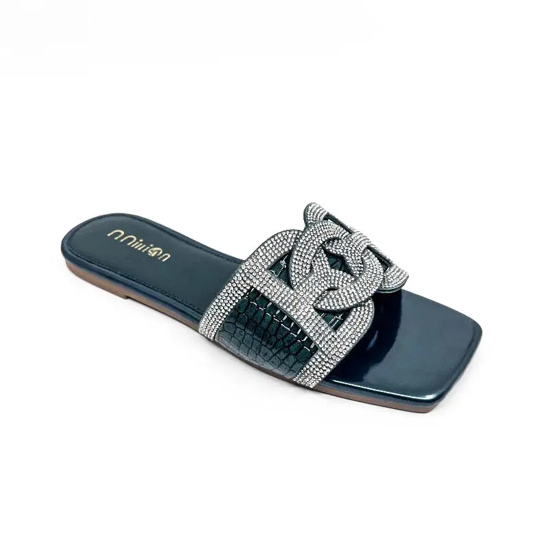 Cross-Border Flat Flip-Flops for Women, Rhinestone Square Toe African Shoes, Slipperswomenshoes, Comfortable - Image 7