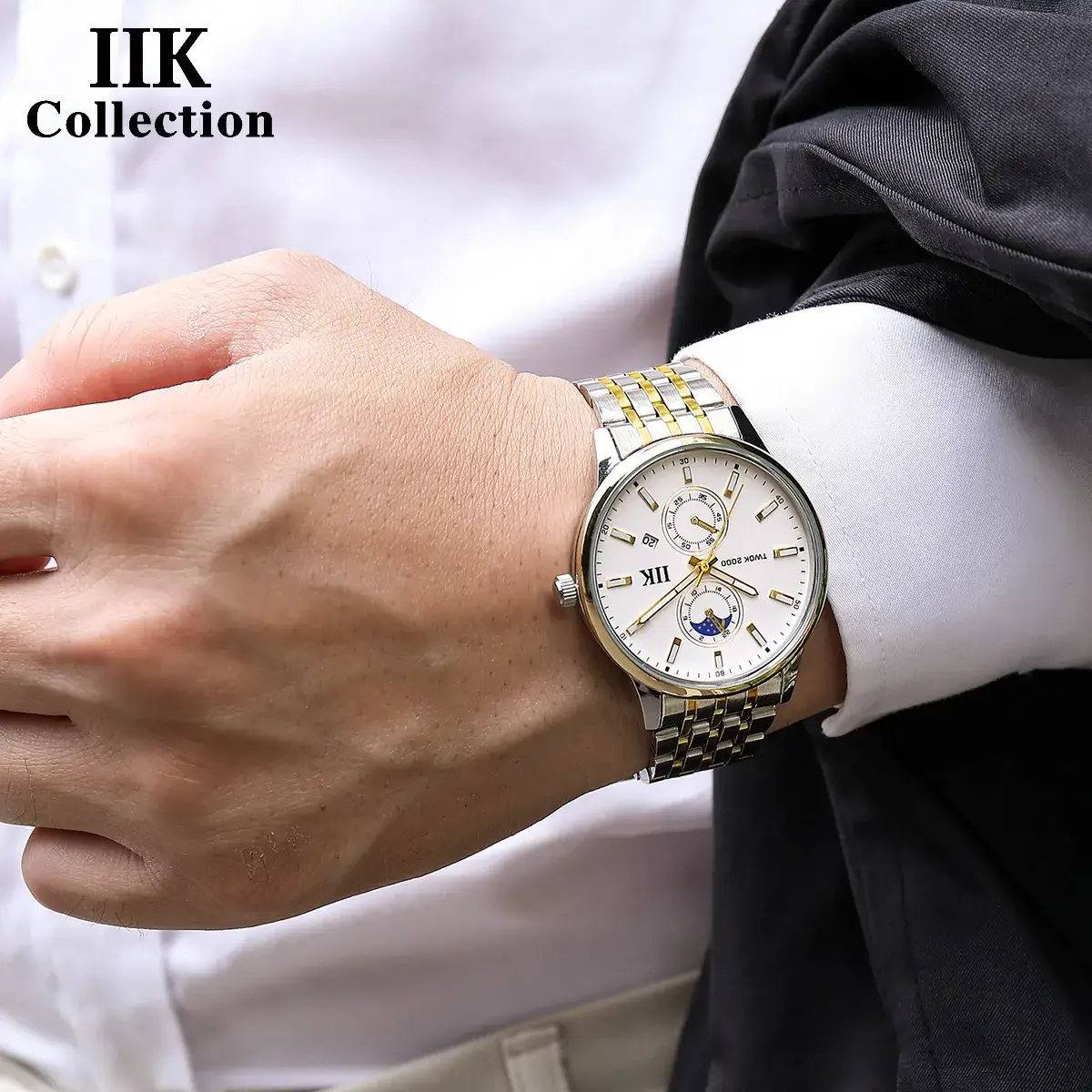 IIK Men's Quartz Watch Silver Band Waterproof Business Sports - Image 8